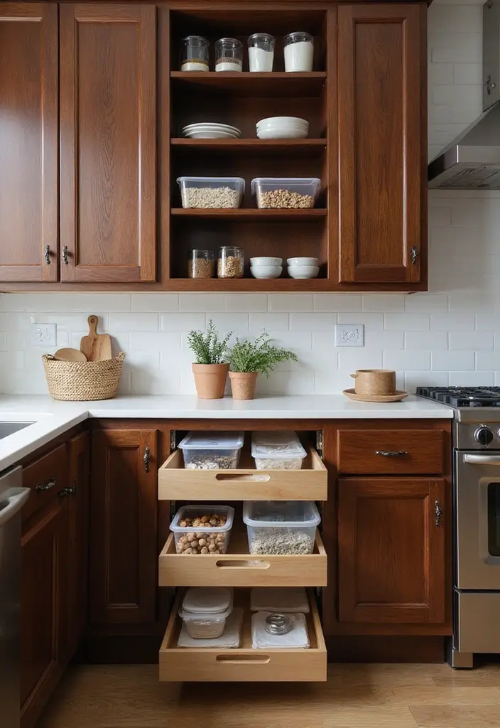 30 Dark Wood Kitchen Cabinet Decor Ideas for a Sophisticated Home - 25. Practical Storage Solutions