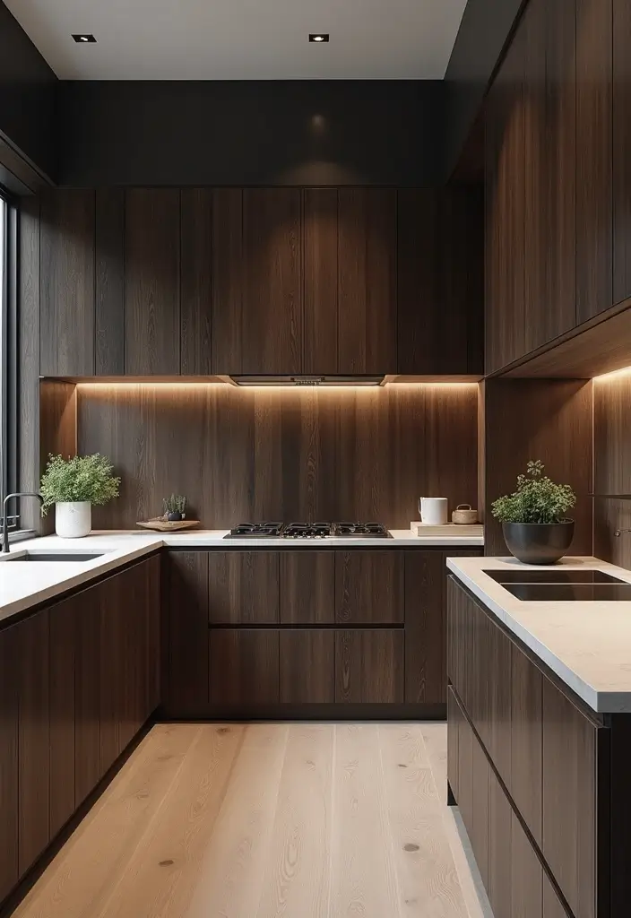30 Dark Wood Kitchen Cabinet Decor Ideas for a Sophisticated Home - 28. Feature Walls with Dark Wood