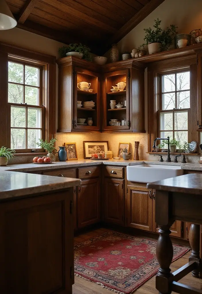 30 Dark Wood Kitchen Cabinet Decor Ideas for a Sophisticated Home - 30. Personal Touches with Family Items