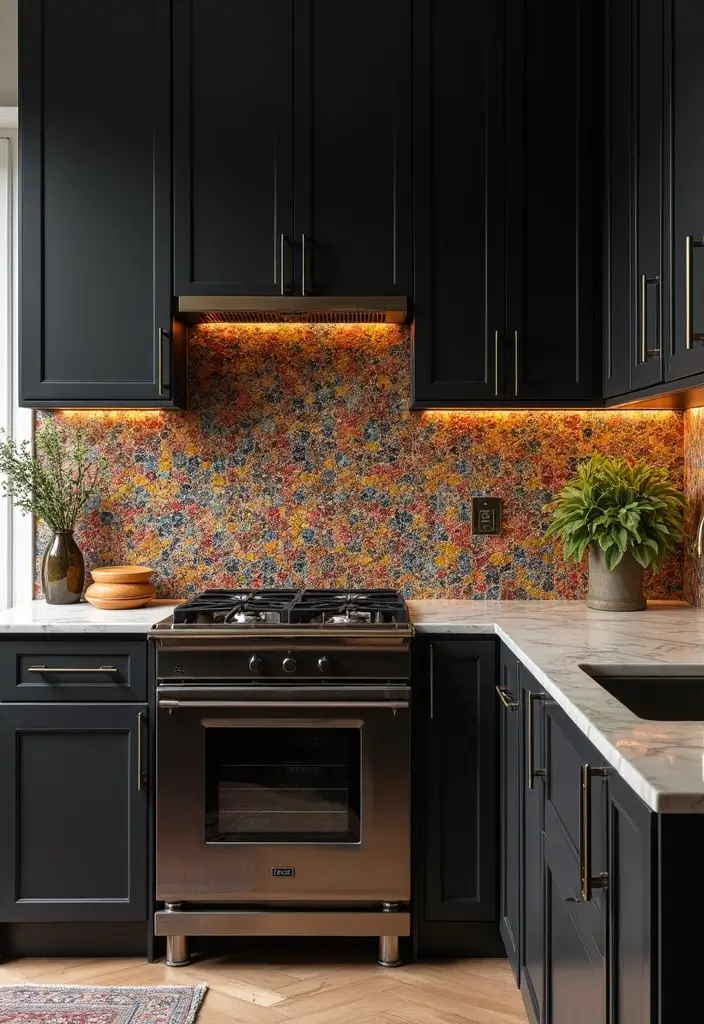 30 Dark Wood Kitchen Cabinet Decor Ideas for a Sophisticated Home - 5. Bold Backsplashes