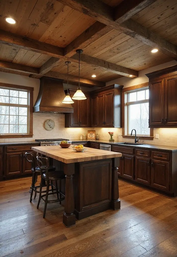 30 Dark Wood Kitchen Cabinet Decor Ideas for a Sophisticated Home - 7. Rustic Wood Accents