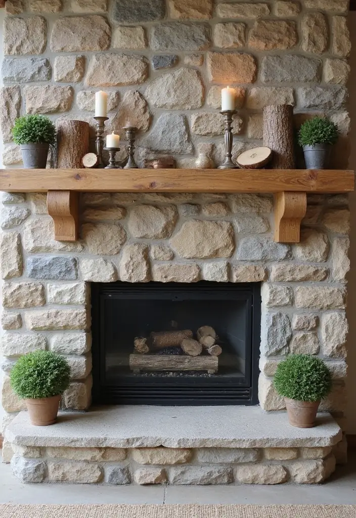 30 Stone Fireplace Decor Ideas with Wooden Mantles 1 30 Stone Fireplace Decor Ideas with Wooden Mantles - 1. Natural Wood Accents