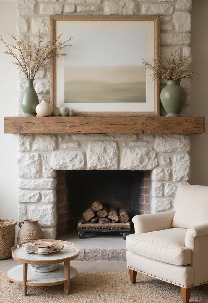 30 Stone Fireplace Decor Ideas with Wooden Mantles 49 30 Stone Fireplace Decor Ideas with Wooden Mantles - 15. Color Palette Coordination