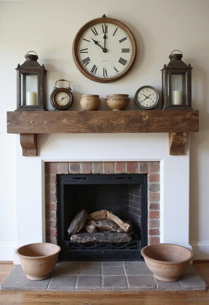 30 Stone Fireplace Decor Ideas with Wooden Mantles 16 30 Stone Fireplace Decor Ideas with Wooden Mantles - 4. Rustic Mantel Decor
