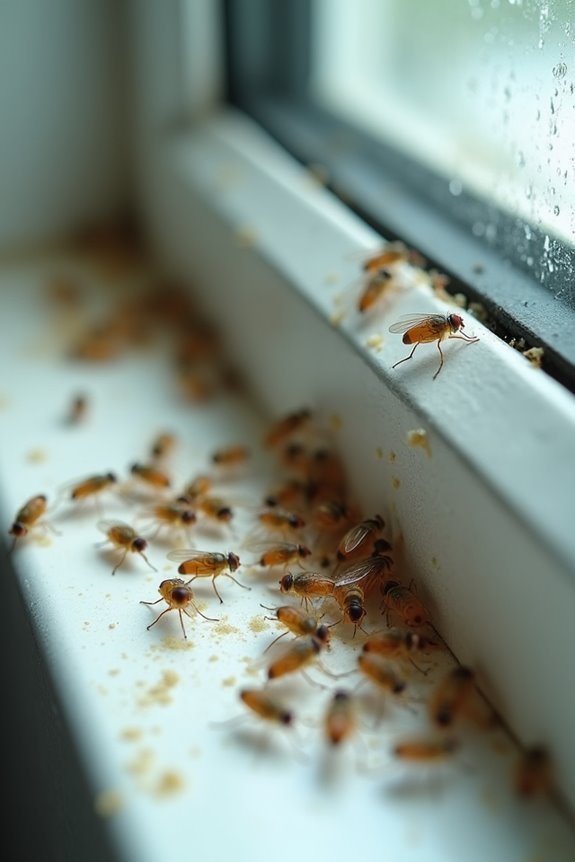 tiny tan flies with red eyes